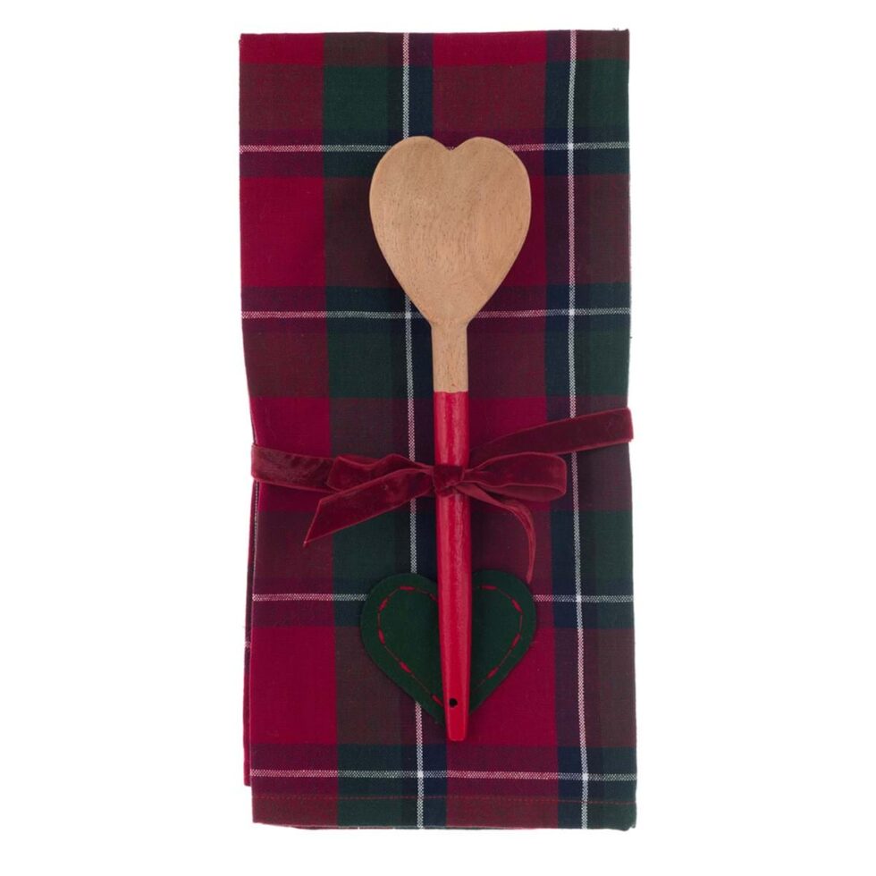 Set strofinaccio tartan con mestolo cuore