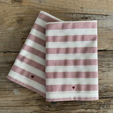 "Maison Seri" set 2 tovaglioli in tessuto colore righe bianco/rosa 40cm