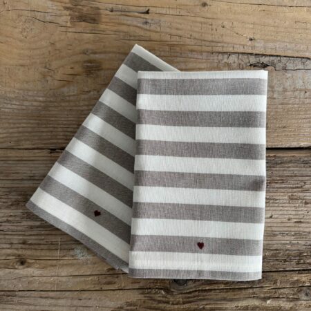 "Maison Seri" set 2 tovaglioli in tessuto colore righe bianco/tortora 40cm