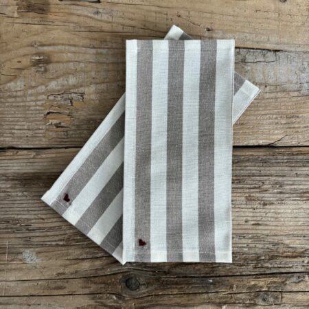 Maison Seri' set 2 tovaglioli da the a righe bianco/tortora 20cm