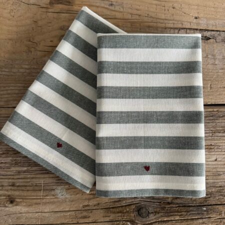 "Maison Seri" set 2 tovaglioli in tessuto colore righe bianco/verde 40cm
