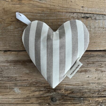 "Maison serì" linea cupido presina cuore a righe bianco/tortora