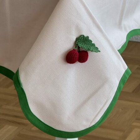 Tovaglia rosa bordo verde con ciliegine 150 x 250