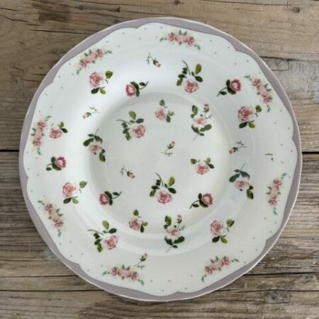 Piatto piano shabby rose in ceramica 27 cm