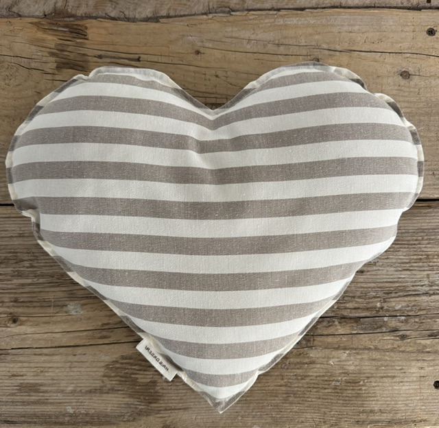 "Maison Serì" Cuscino a Cuore Fatto a Mano "Abbracciami" - a Righe grandi tortora (40 x 30 cm) - immagine 3