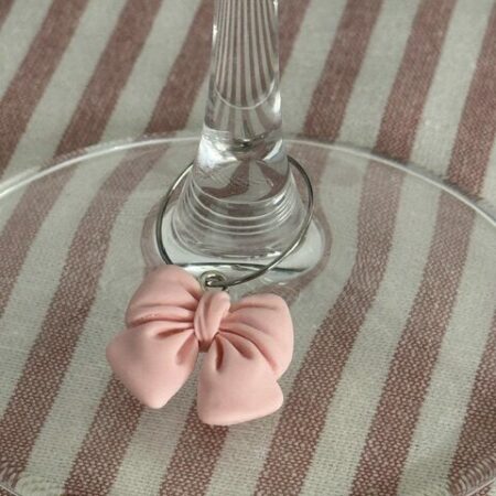 "Maison Seri" Set 3 Segnabicchieri Sweet Bow - Charm per Calici a Fiocchetto Rosa Pastello
