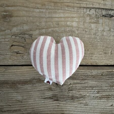 "Maison Seri' "cuore calamita per frigorifero o tenda in tessuto riga piccola bianco e rosa 9x9 cm