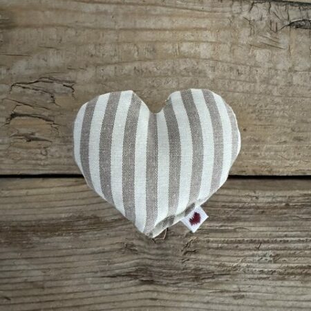 "Maison Seri' "cuore calamita per frigorifero o tenda in tessuto riga piccola bianco e tortora 9x9 cm