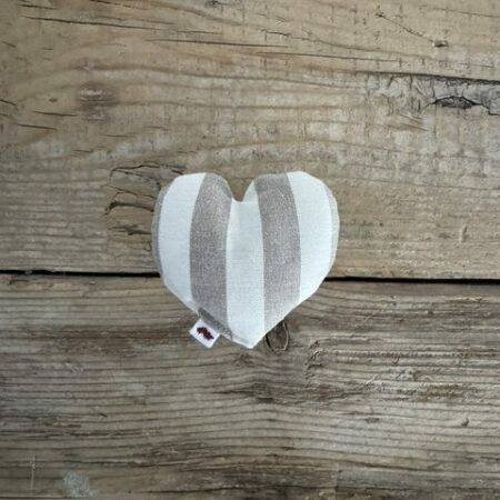 "Maison Seri' "cuore calamita per frigorifero o tenda in tessuto riga grande bianco e tortora 9x9 cm